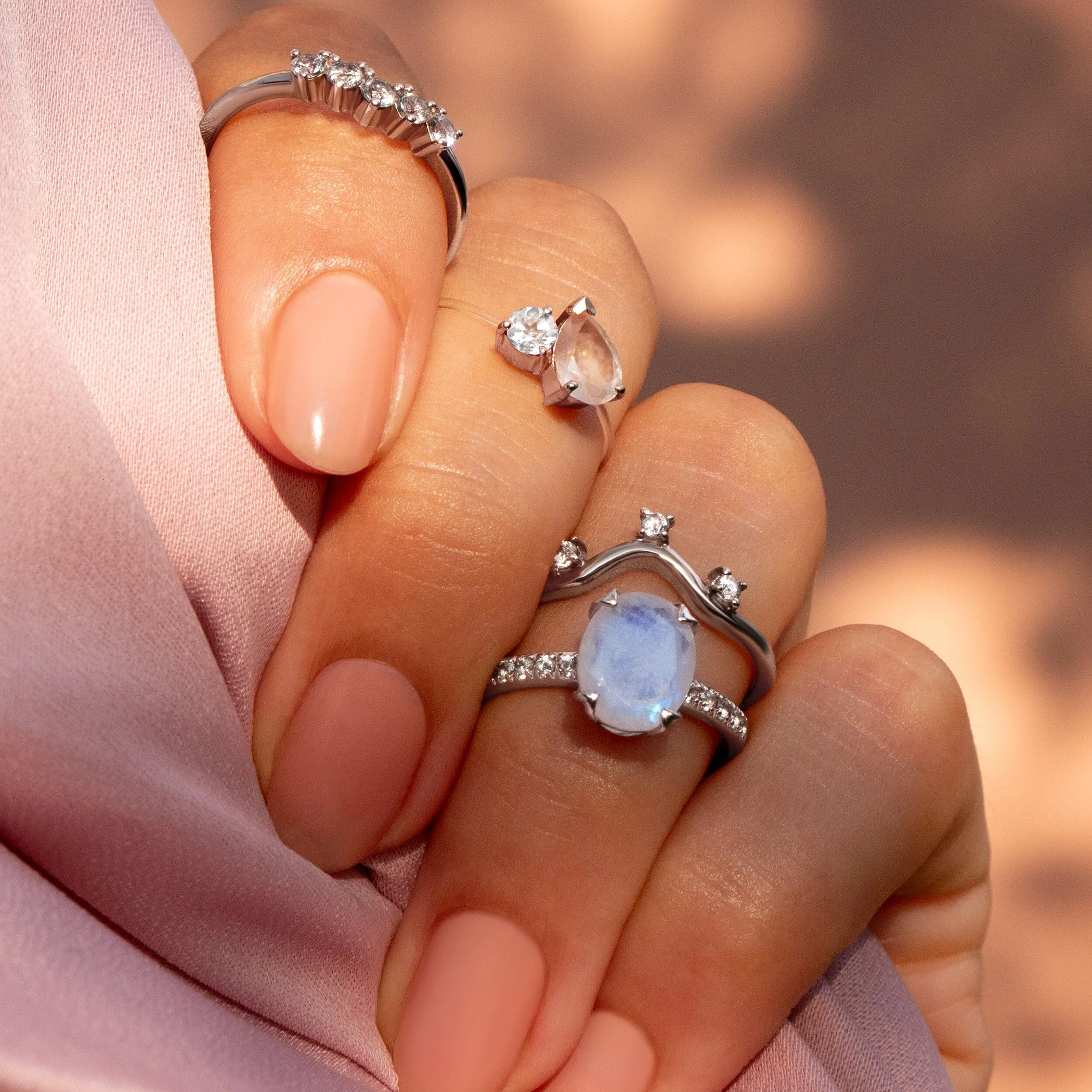 Floating Ring - Toi Et Moi Moonstone & White Topaz