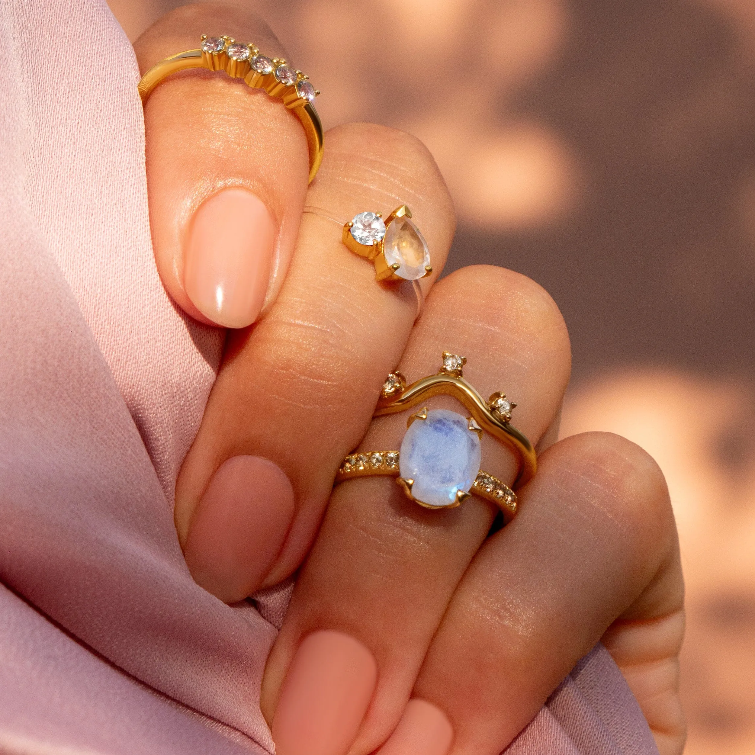 Floating Ring - Toi Et Moi Moonstone & White Topaz