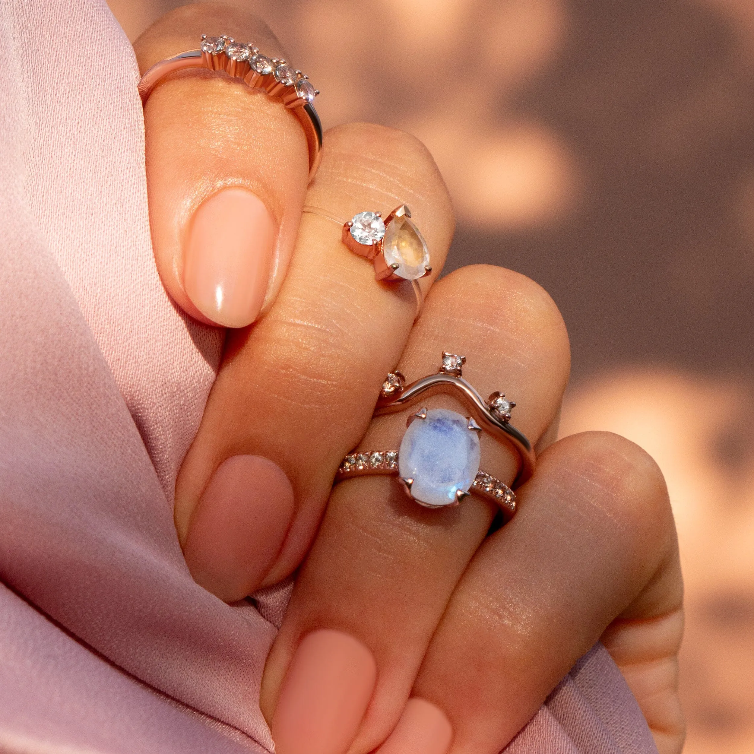 Floating Ring - Toi Et Moi Moonstone & White Topaz