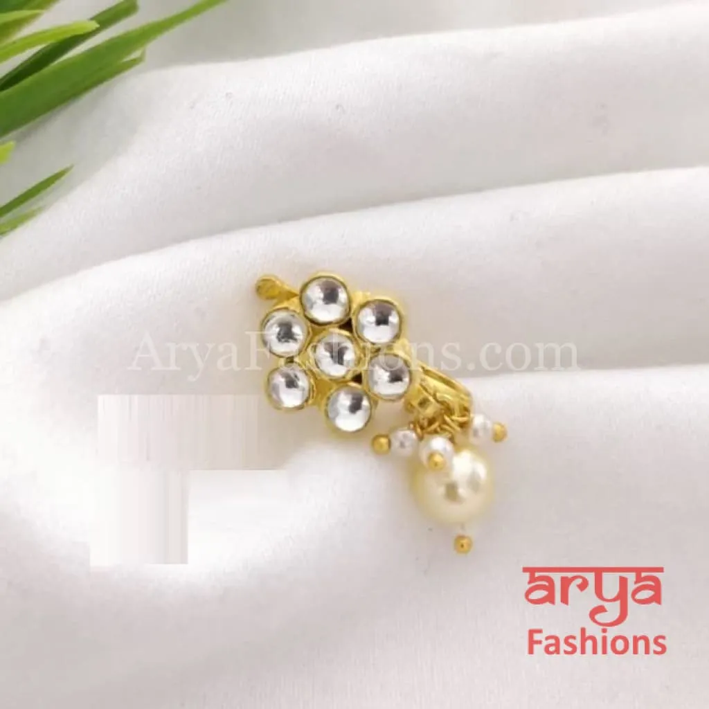 Flower Pacchi Kundan Nose Clip/ Kundan CZ non piercing nose ring/ Kundan Bridal Nosepin