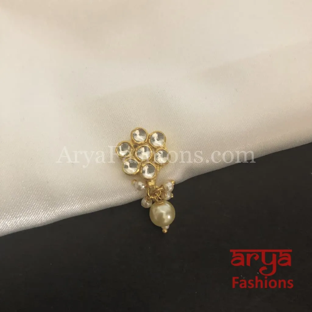 Flower Pacchi Kundan Nose Clip/ Kundan CZ non piercing nose ring/ Kundan Bridal Nosepin