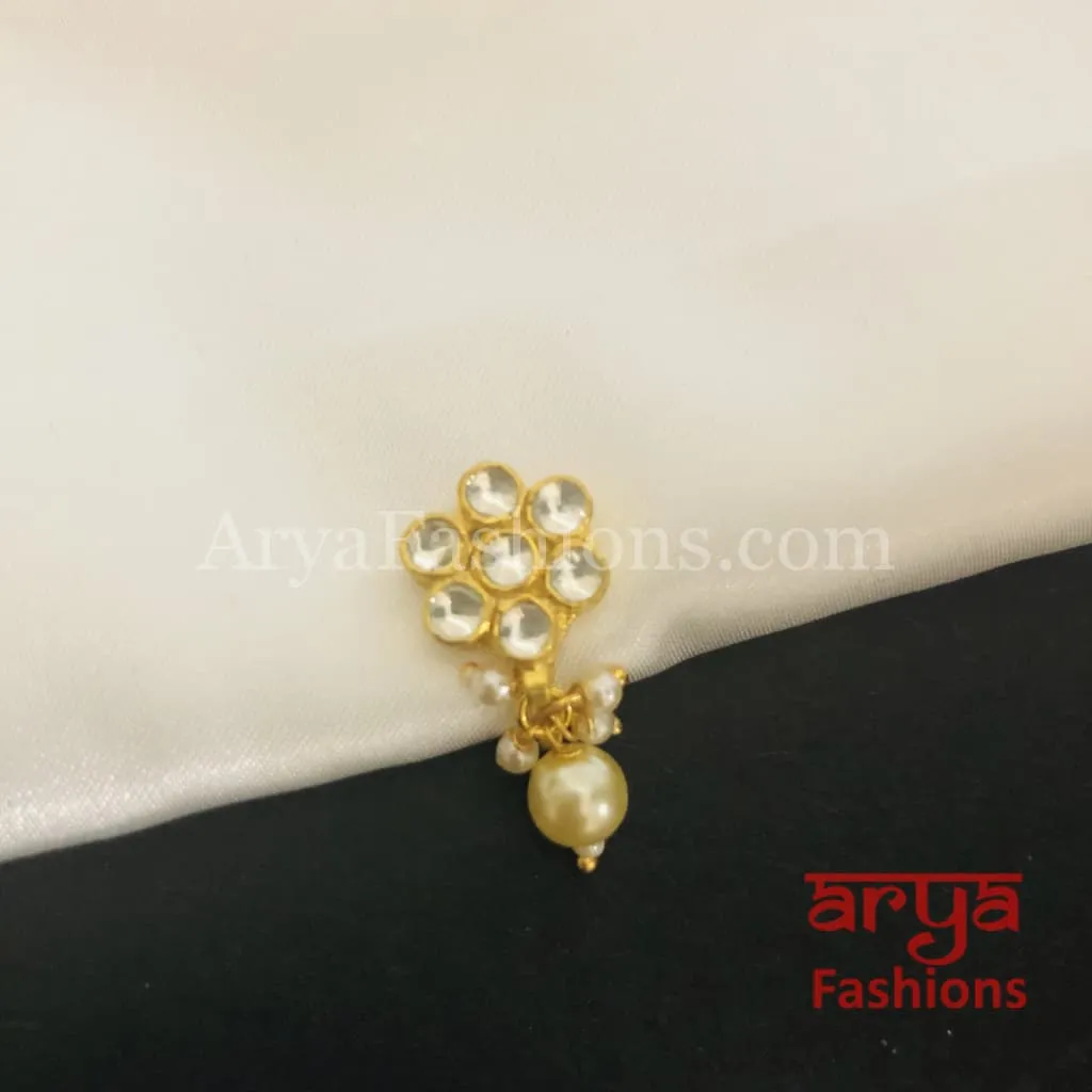 Flower Pacchi Kundan Nose Clip/ Kundan CZ non piercing nose ring/ Kundan Bridal Nosepin