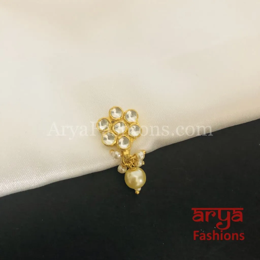 Flower Pacchi Kundan Nose Clip/ Kundan CZ non piercing nose ring/ Kundan Bridal Nosepin