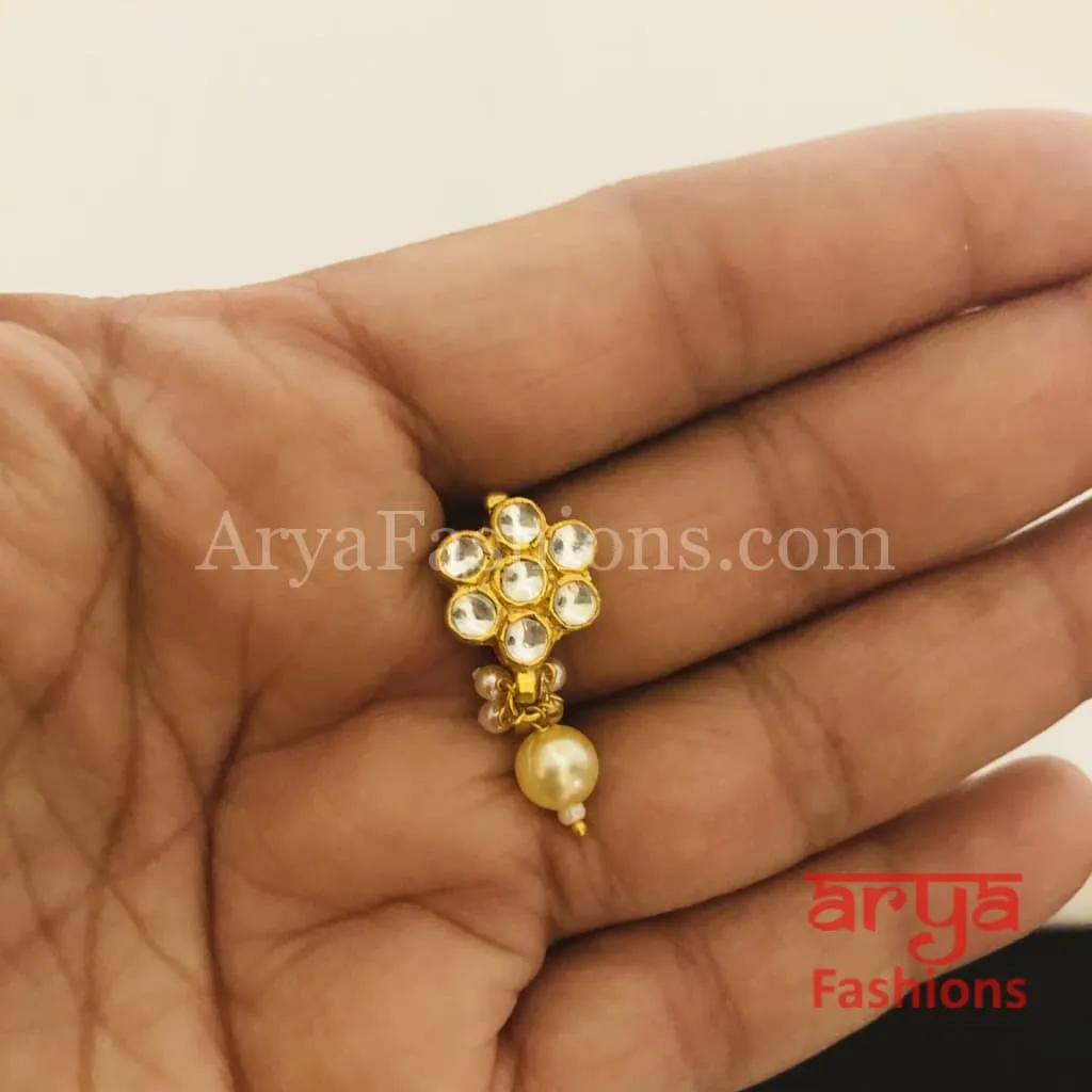 Flower Pacchi Kundan Nose Clip/ Kundan CZ non piercing nose ring/ Kundan Bridal Nosepin