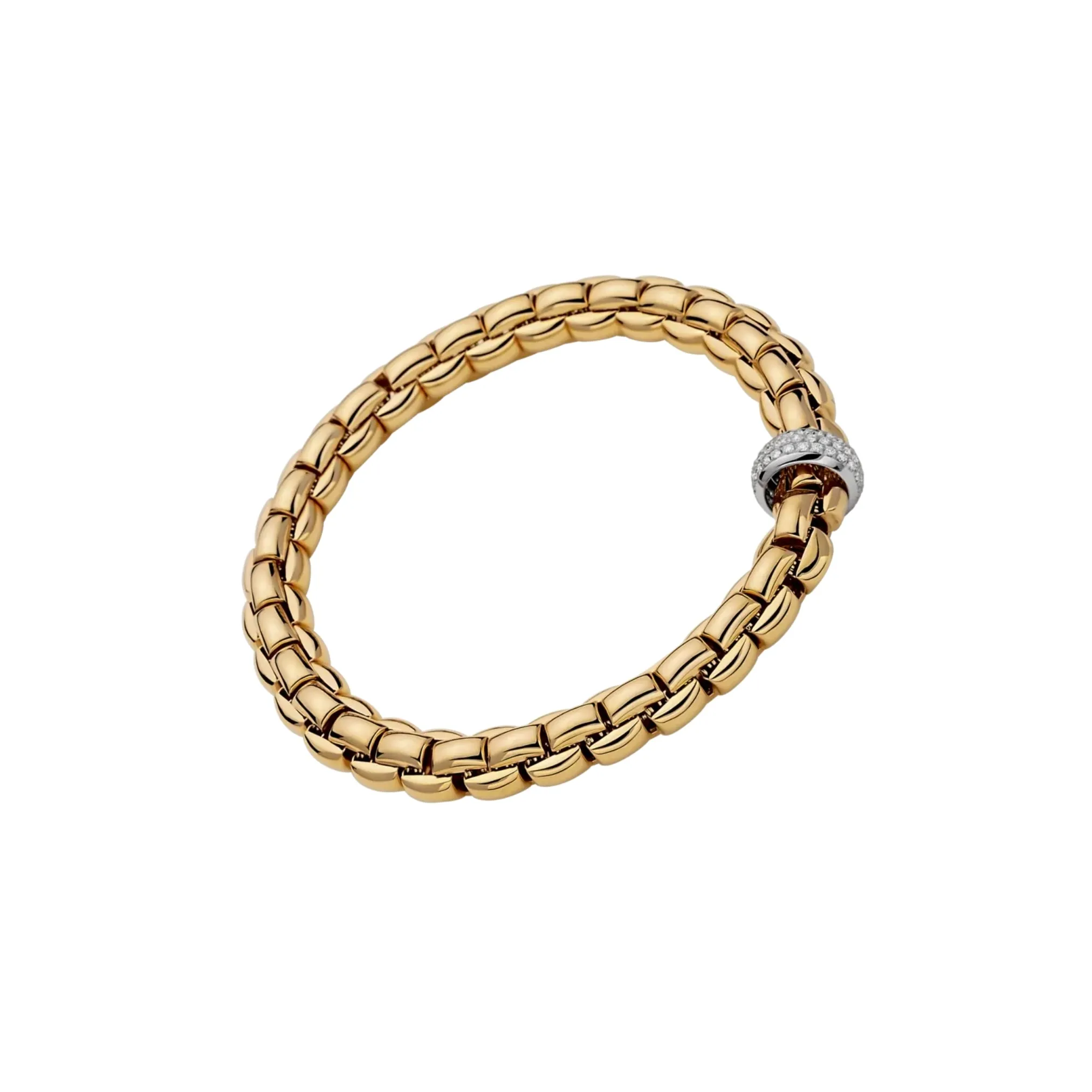 FOPE EKA COLLECTION 18K YELLOW GOLD FLEX'IT BRACELET 18K WHITE GOLD DIAMOND PAVE ROUNDEL - MEDIUM