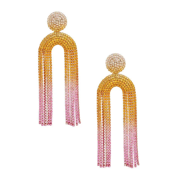 Fringe Pave Long Arched Earrings for Women