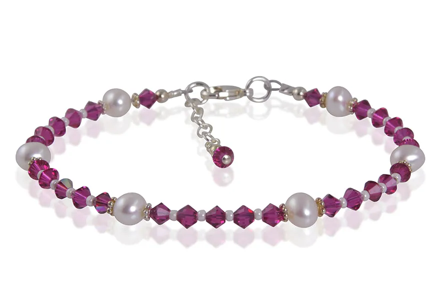 Fuchsia Pink Crystal Pearl Bracelet