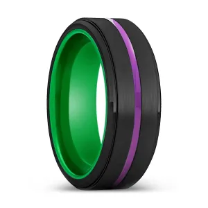 GEELONG | Green Ring, Black Tungsten Ring, Purple Groove, Stepped Edge