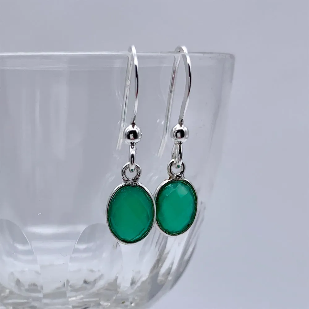 Gemstone earrings with green onyx crystal drops Sterling Silver shepherds hooks