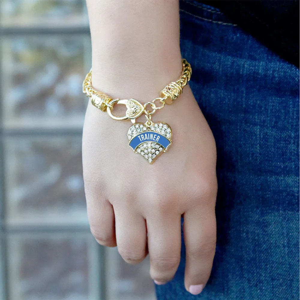 Gold Blue Trainer Pave Heart Charm Braided Bracelet