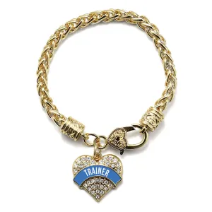 Gold Blue Trainer Pave Heart Charm Braided Bracelet