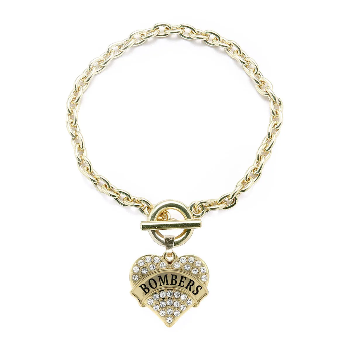 Gold Bombers Pave Heart Charm Toggle Bracelet