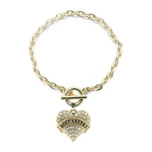 Gold Buccaneers Pave Heart Charm Toggle Bracelet