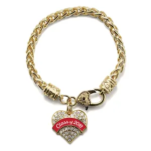 Gold Class of 2018 - Red Pave Heart Charm Braided Bracelet