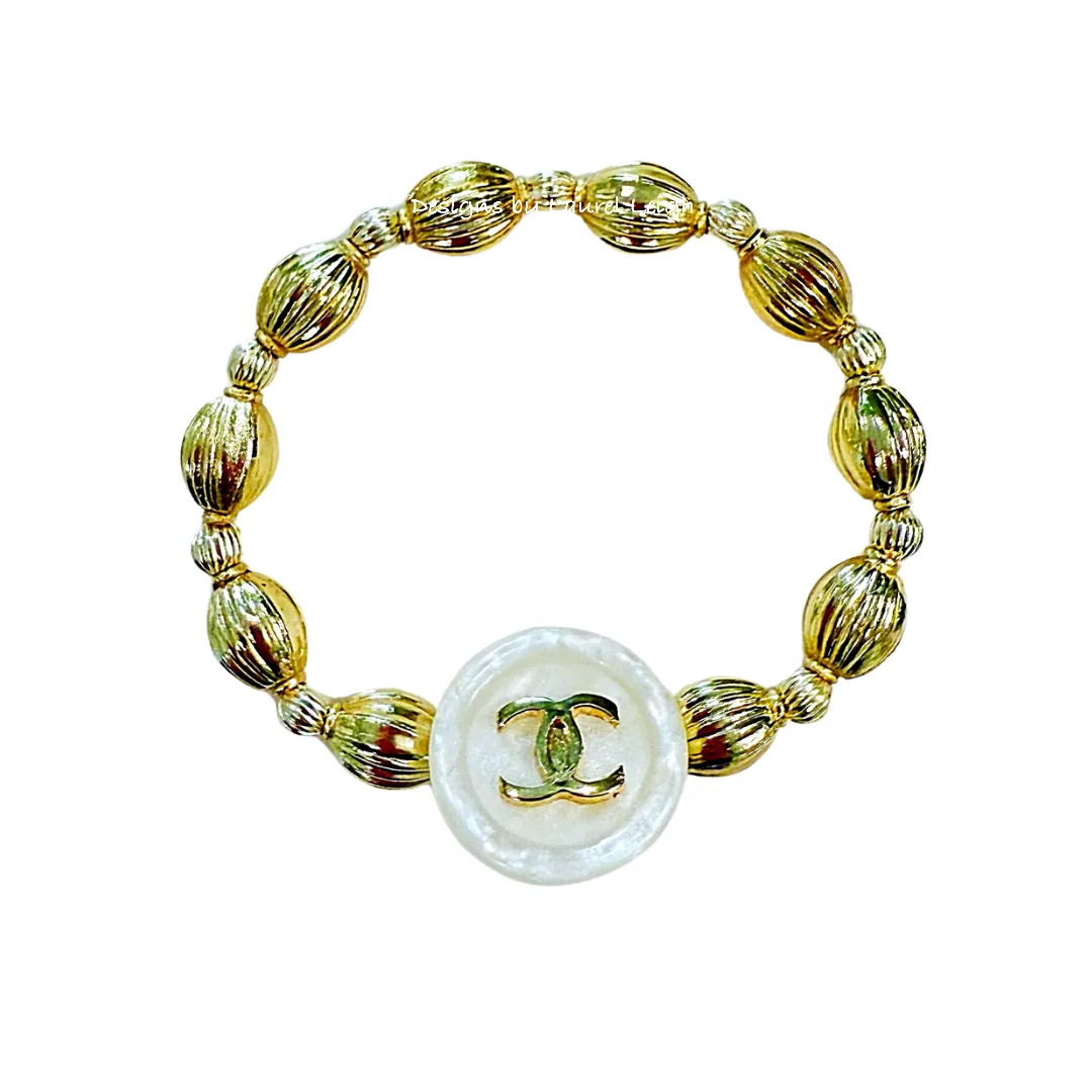 Gold Designer Button Bracelet