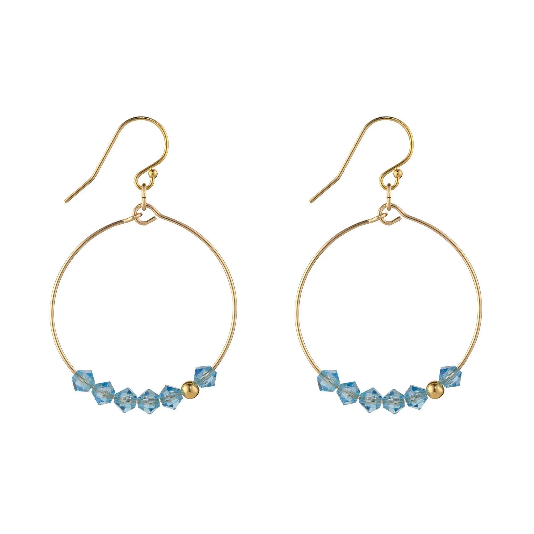 Gold Filled Aquamarine Crystal Row Hoop Earrings