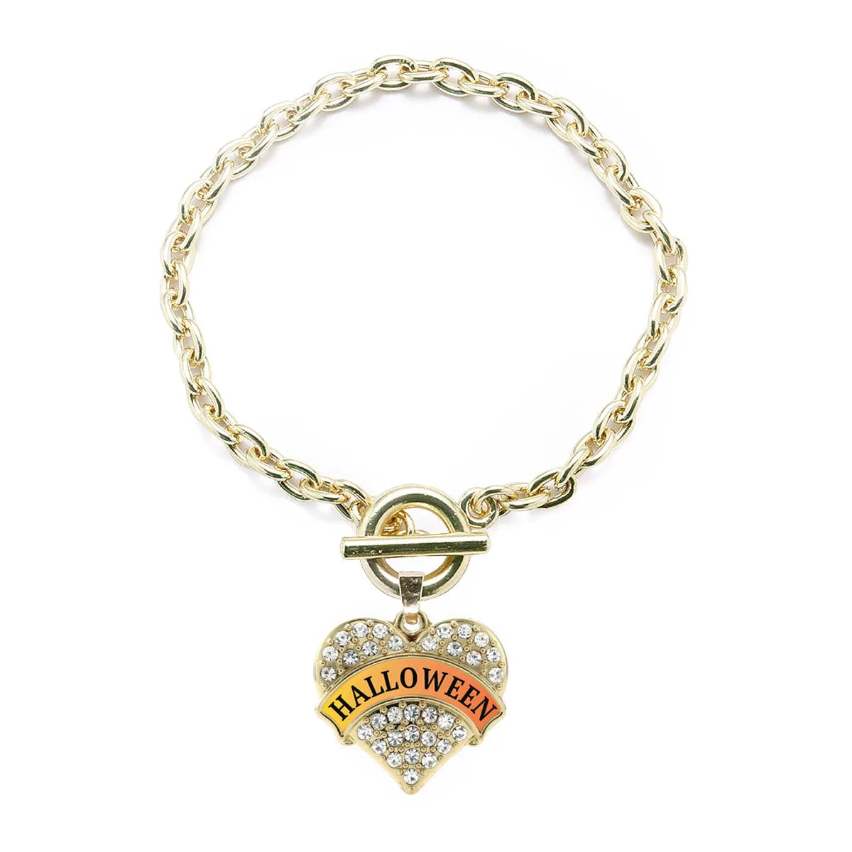 Gold Halloween Pave Heart Charm Toggle Bracelet