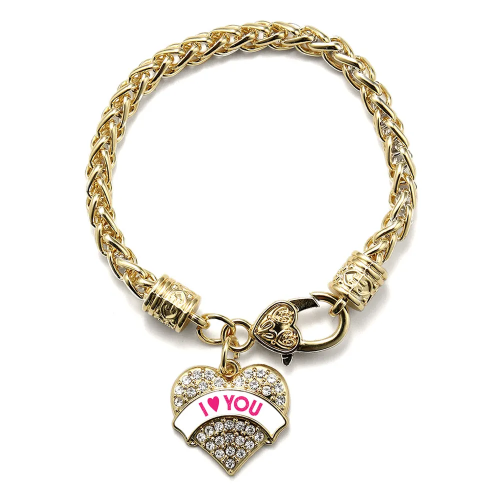 Gold I Love You White Candy Pave Heart Charm Braided Bracelet