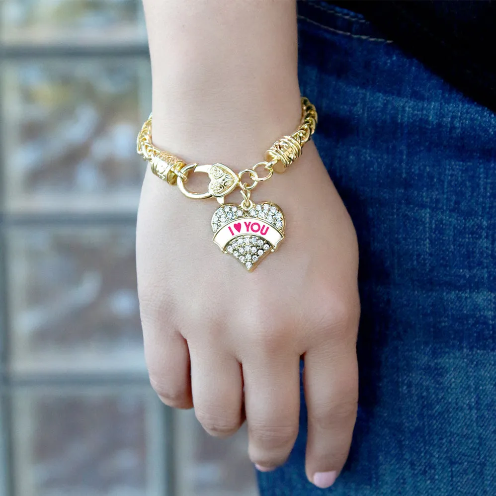 Gold I Love You White Candy Pave Heart Charm Braided Bracelet