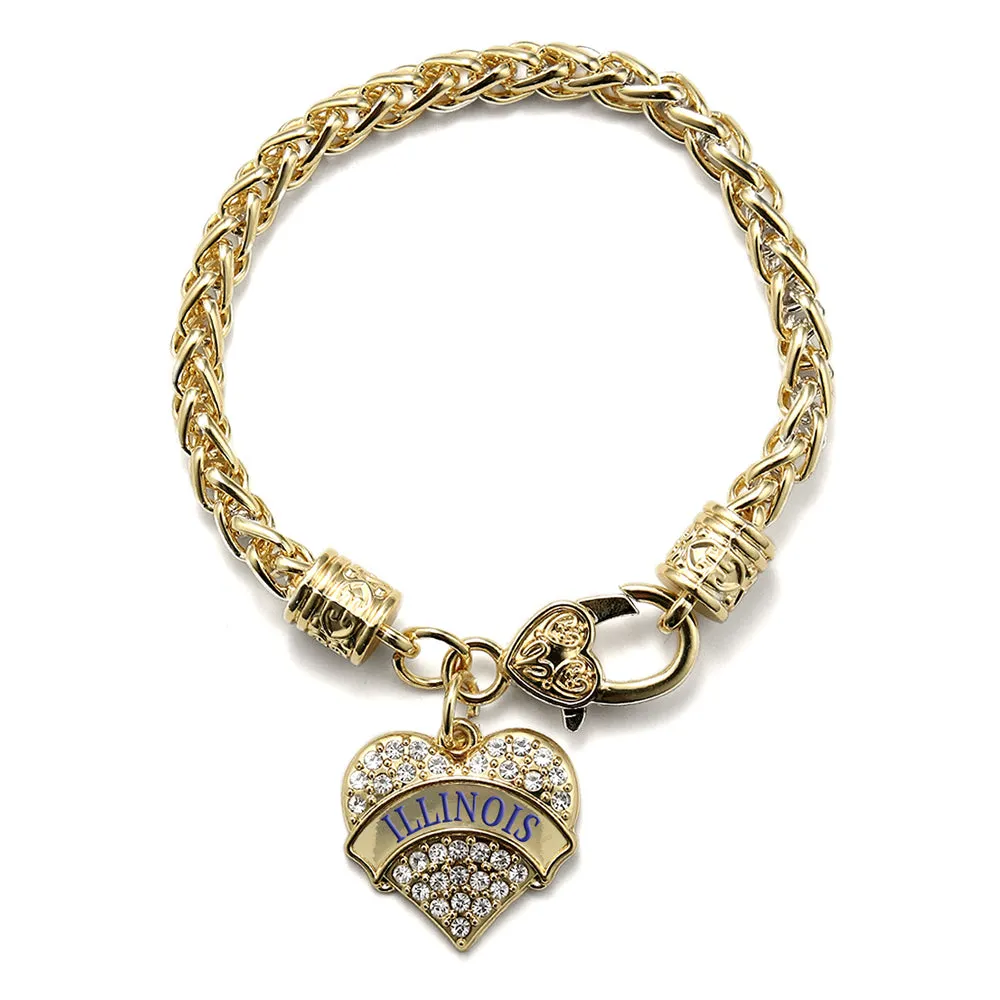 Gold Illinois Pave Heart Charm Braided Bracelet