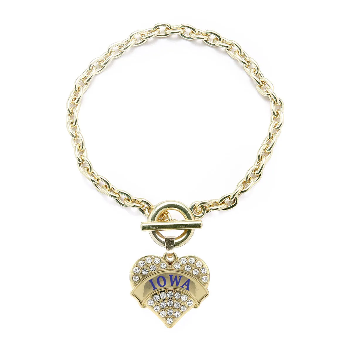 Gold Iowa Pave Heart Charm Toggle Bracelet