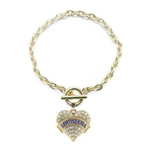 Gold Louisiana Pave Heart Charm Toggle Bracelet