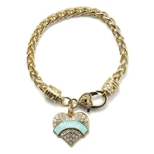 Gold Mint Madre Pave Heart Charm Braided Bracelet