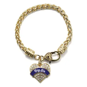 Gold Navy Blue Big Sister Pave Heart Charm Braided Bracelet