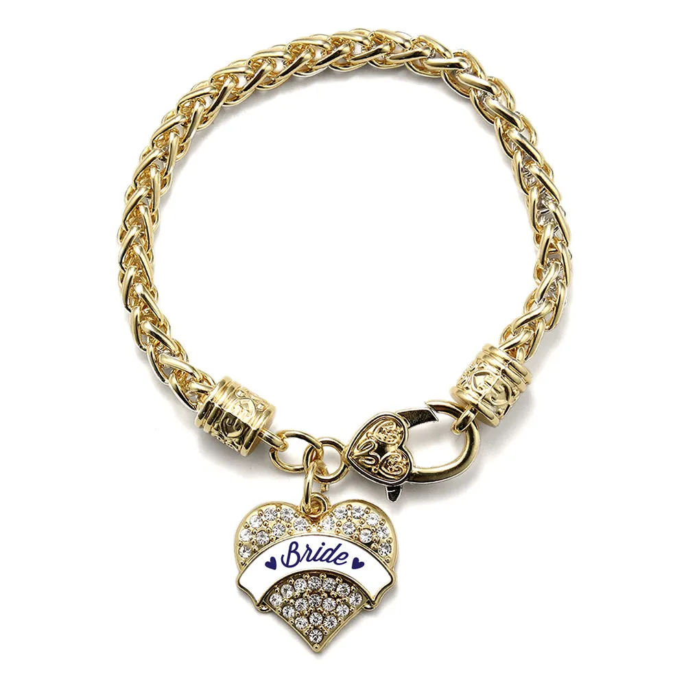 Gold Navy Blue Bride Pave Heart Charm Braided Bracelet