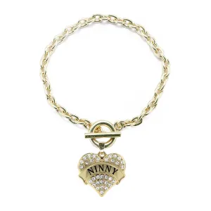 Gold Ninny Pave Heart Charm Toggle Bracelet