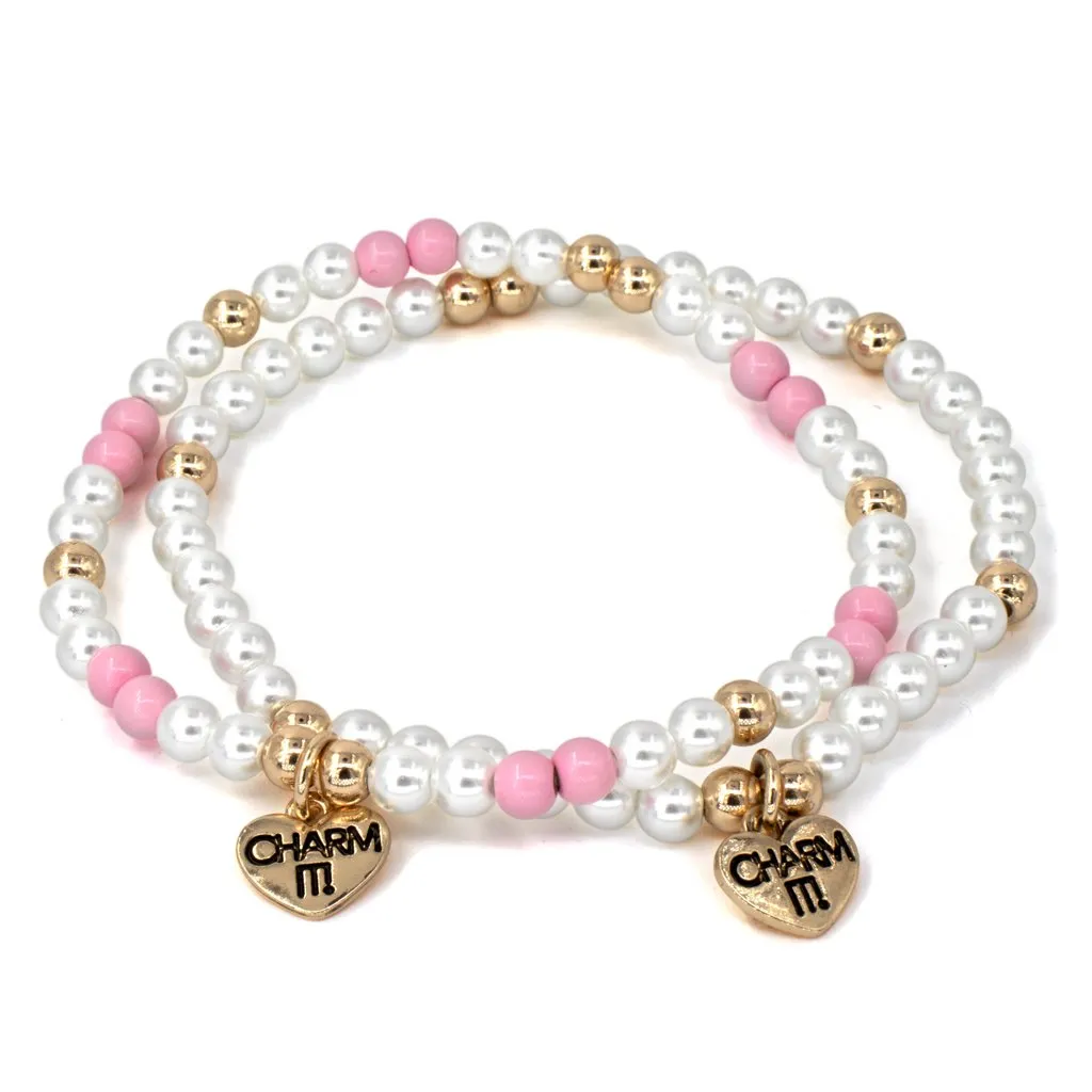 Gold Pearl Stretch Bead Bracelet Set