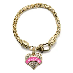 Gold Pink Sis of the Bride Pave Heart Charm Braided Bracelet