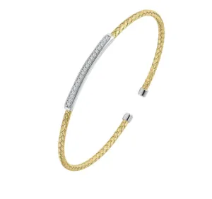 Gold Plated Mesh CZ Bar Flex Cuff Bracelet (SI5324)