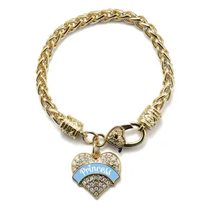 Gold Princess - Baby Blue Pave Heart Charm Braided Bracelet