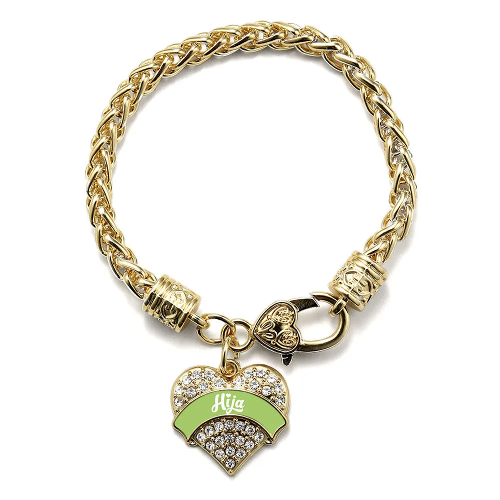 Gold Sage Green Hija Pave Heart Charm Braided Bracelet