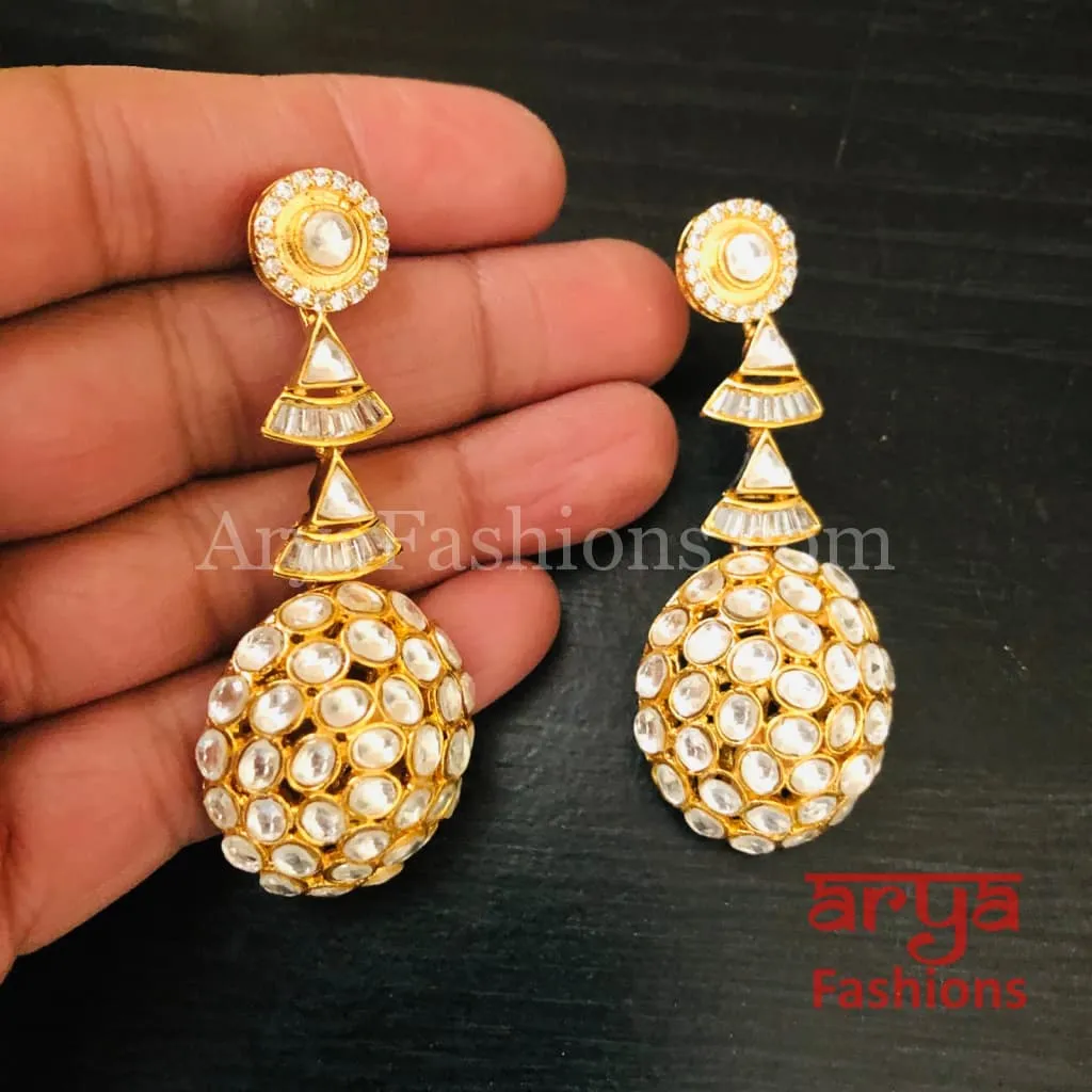 Golden Pacchi Kundan Fusion Earrings/ Silver Kundan Cocktail Earrings