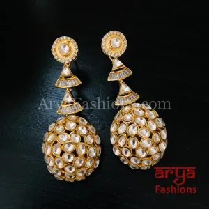 Golden Pacchi Kundan Fusion Earrings/ Silver Kundan Cocktail Earrings