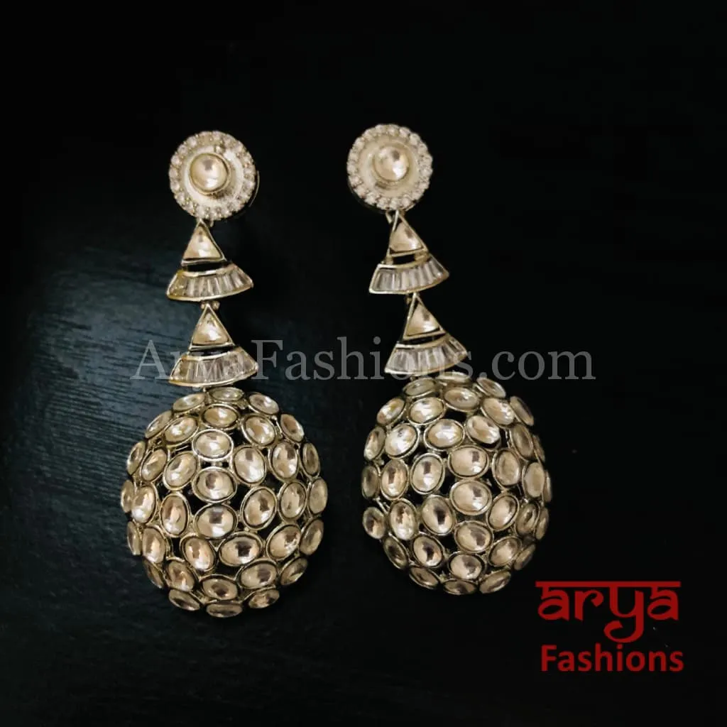 Golden Pacchi Kundan Fusion Earrings/ Silver Kundan Cocktail Earrings