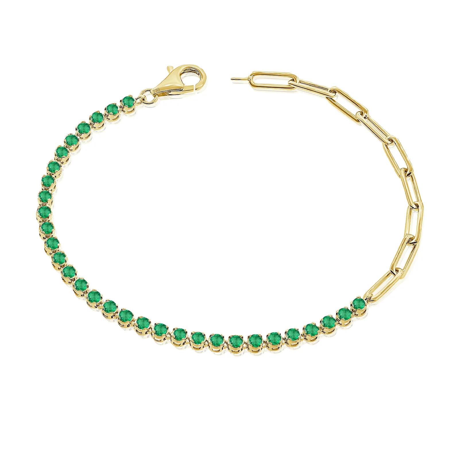 Half Gemstone Tennis Half PaperClip Bracelet