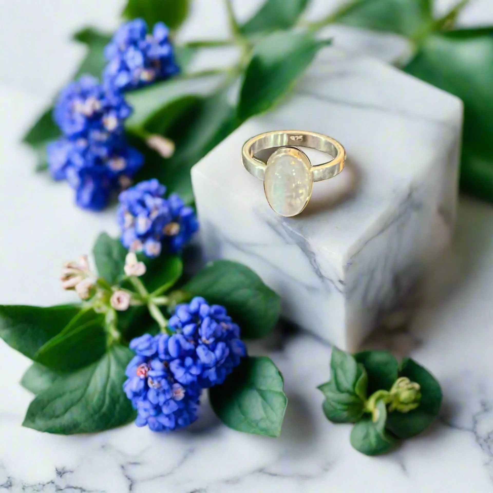 Hand Crafted Moonstone Ring Set In Sterling Silver-Size 7