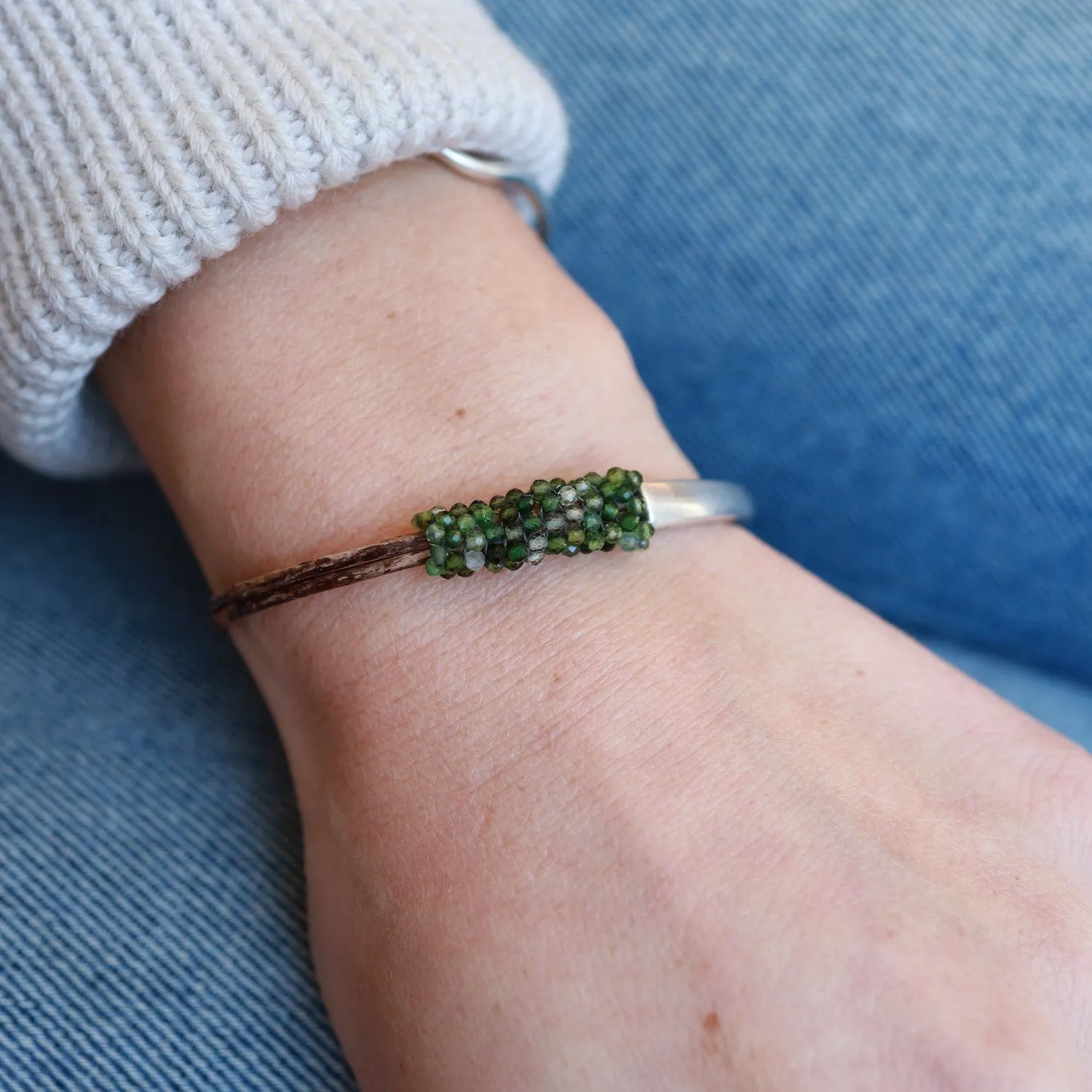 Hand Stitched Tiny Green Topaz Bracelet