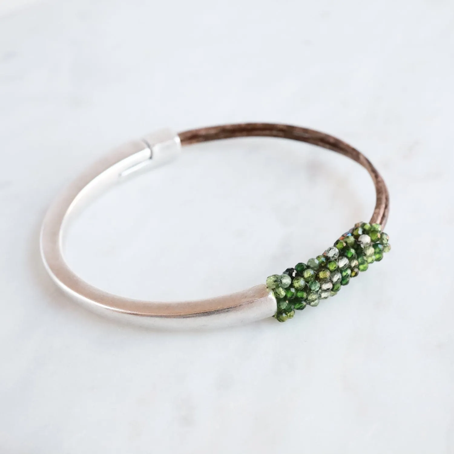 Hand Stitched Tiny Green Topaz Bracelet