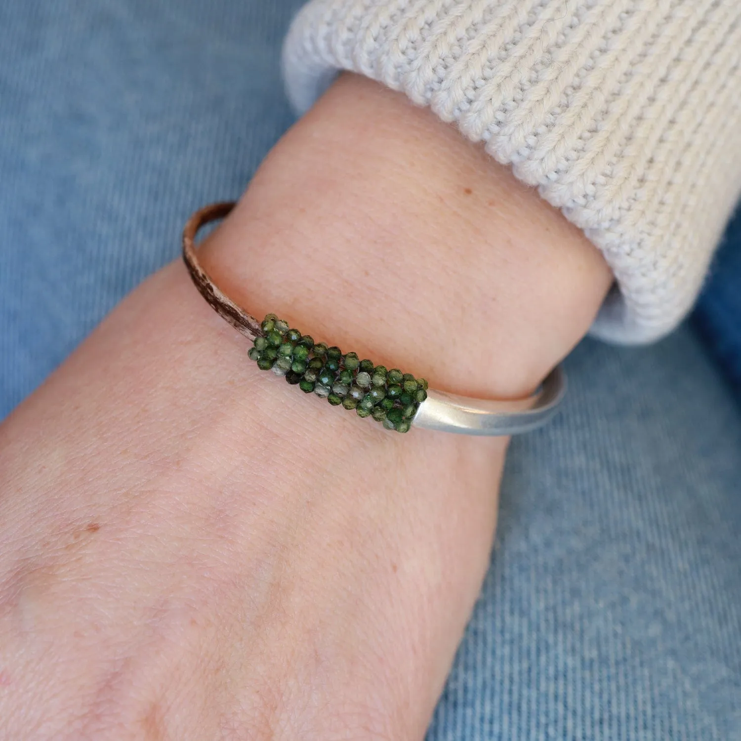 Hand Stitched Tiny Green Topaz Bracelet