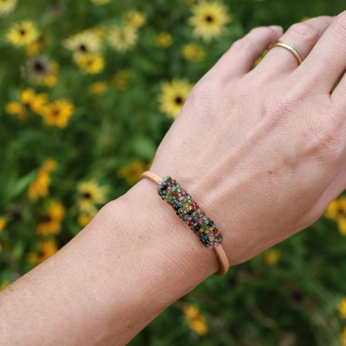 Hand Stitched Tiny Watermelon Tourmaline Bracelet