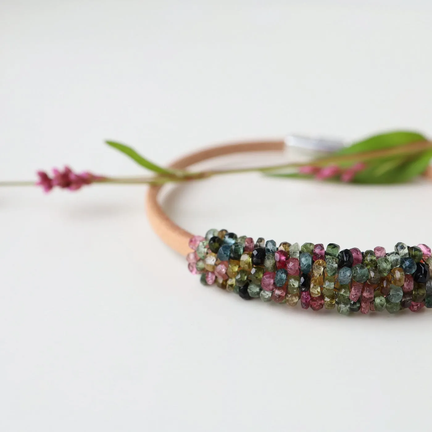 Hand Stitched Tiny Watermelon Tourmaline Bracelet