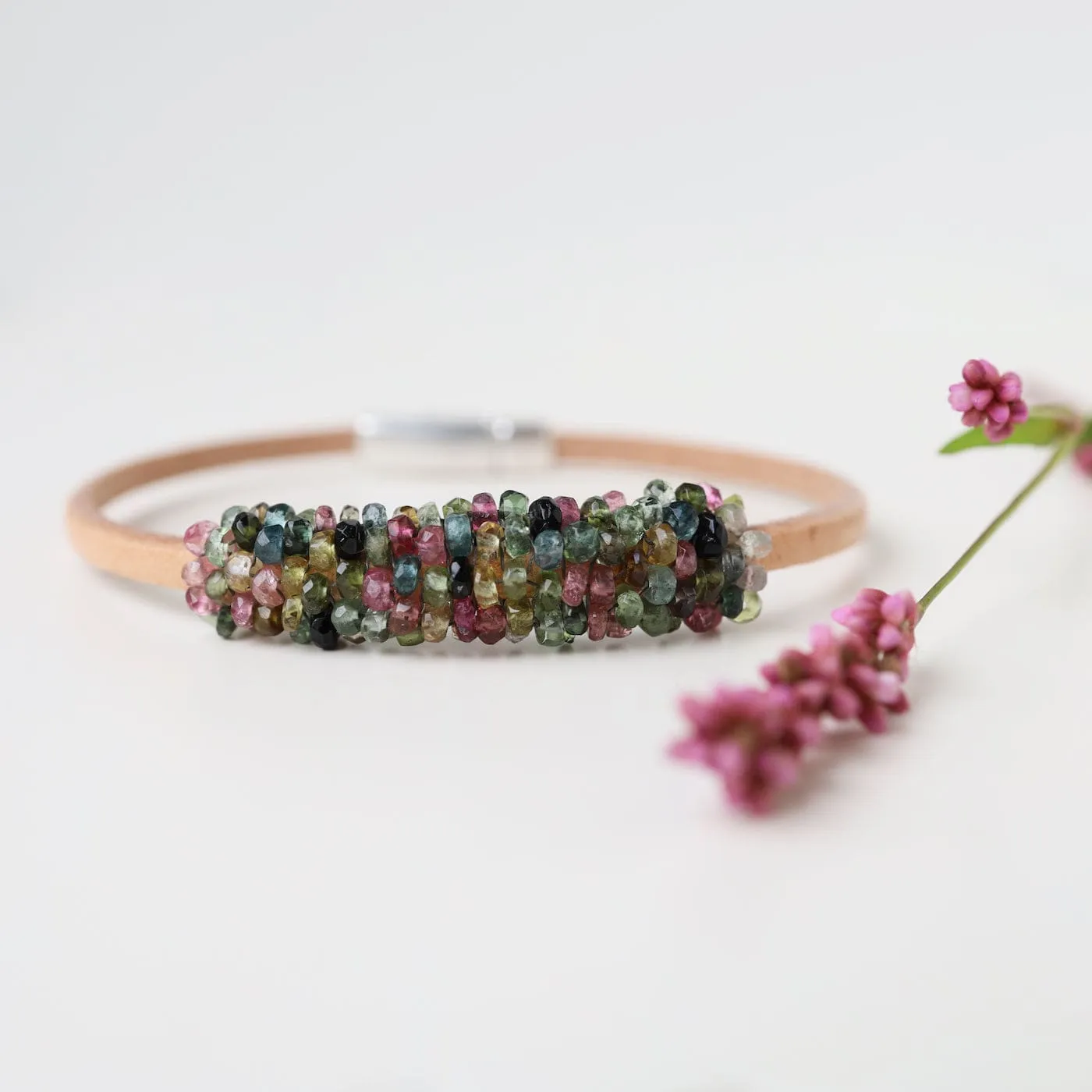 Hand Stitched Tiny Watermelon Tourmaline Bracelet