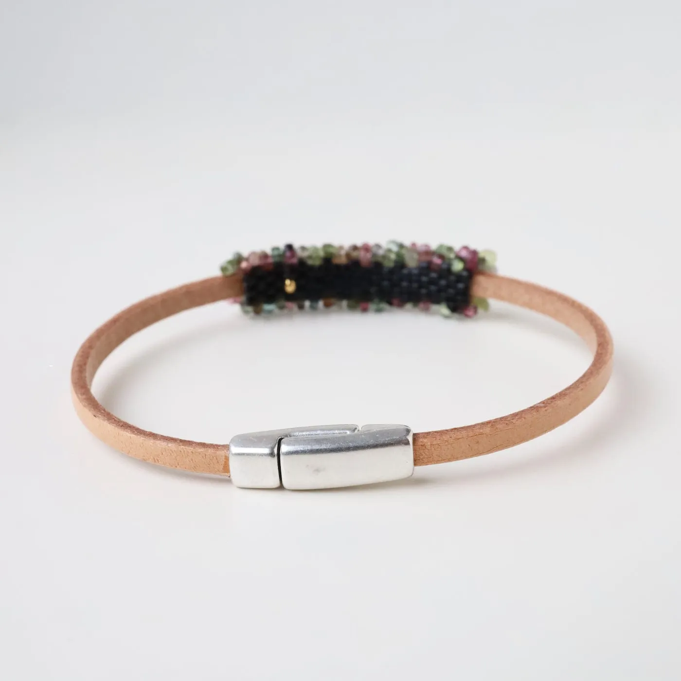 Hand Stitched Tiny Watermelon Tourmaline Bracelet