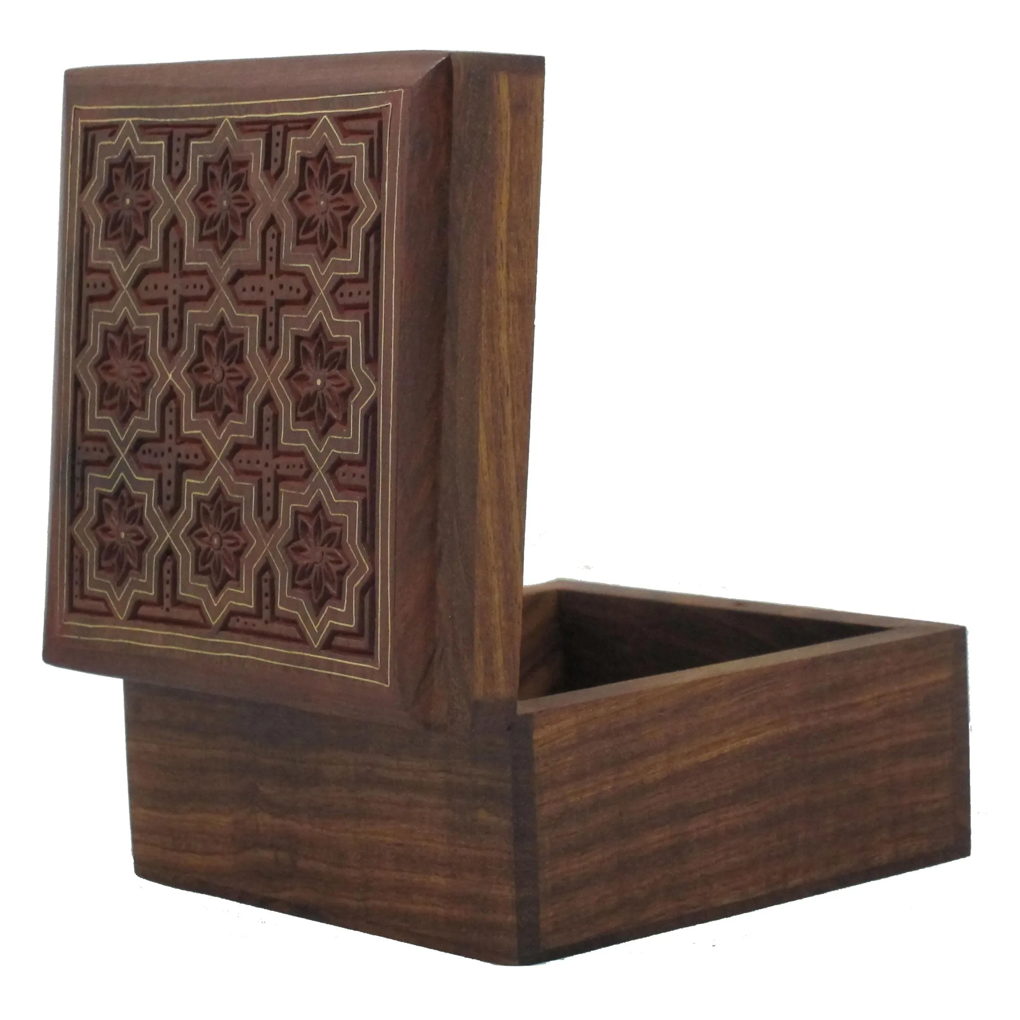 Indian Jewelry Holder - 4 x 4 x 2.25 Inch Small Wood Box - Jewelry Boxes for Bracelet - Present for Her