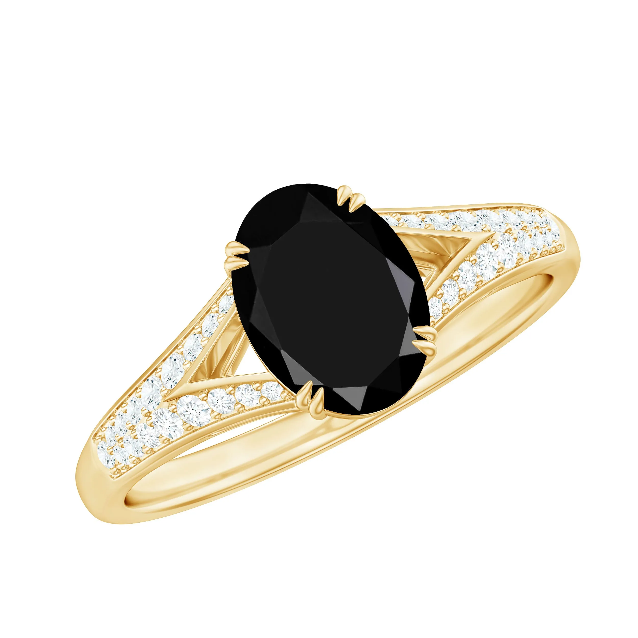 Lab Created Black Diamond Solitaire Engagement Ring with Diamond