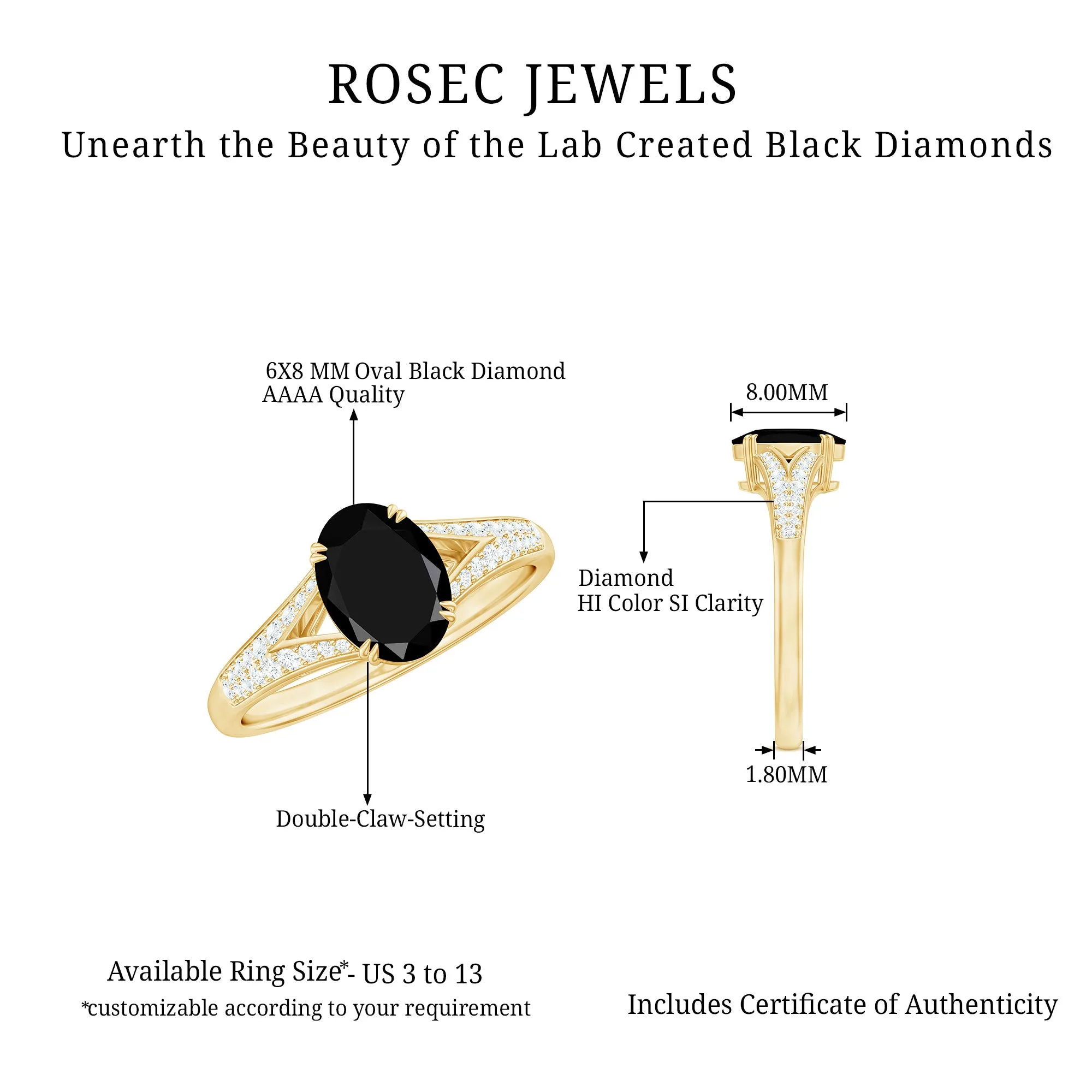 Lab Created Black Diamond Solitaire Engagement Ring with Diamond